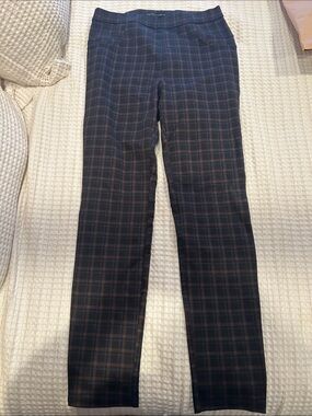Anthropologie Black Trousers with Burgundy Windowpane Plaid